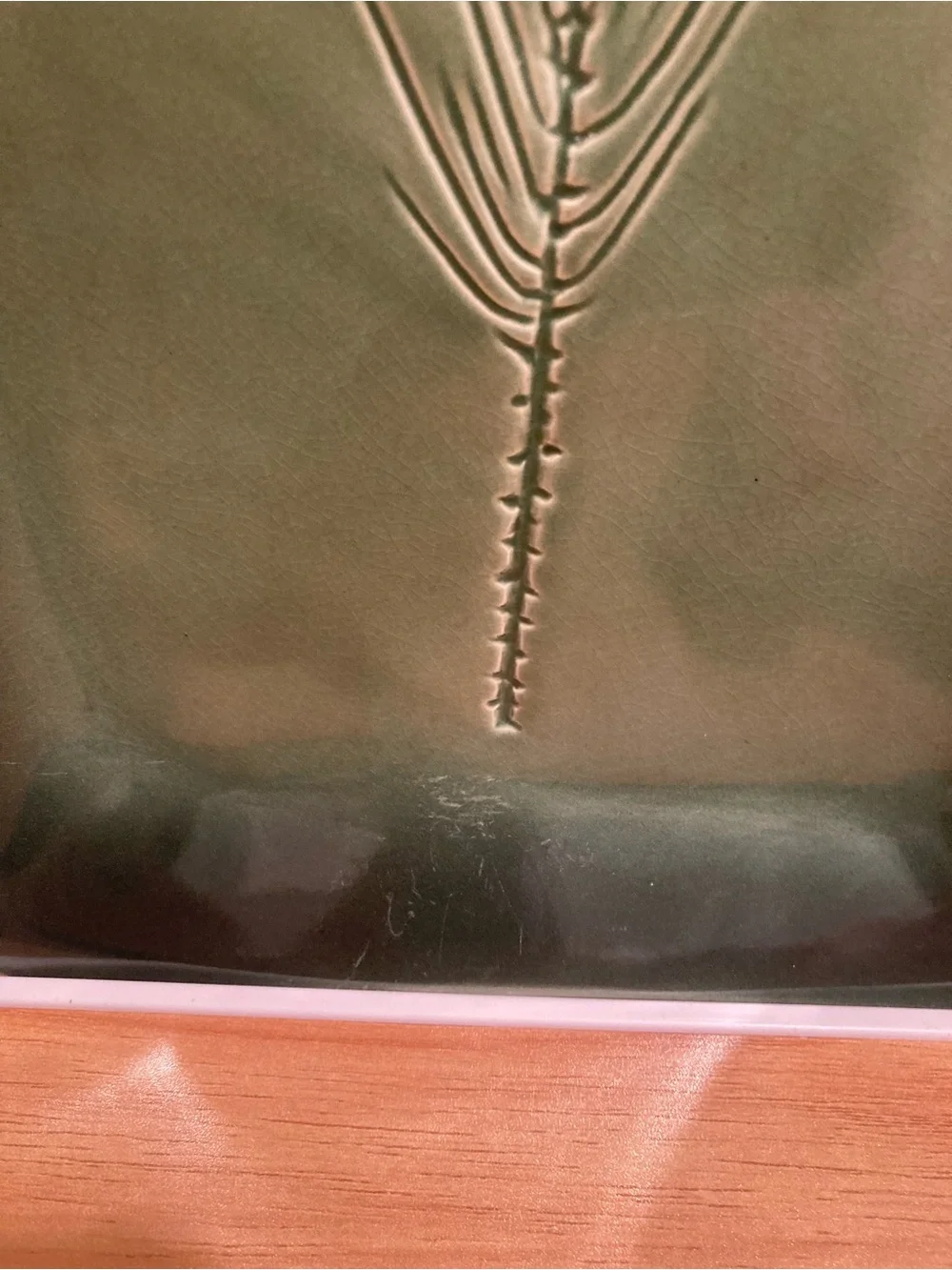 Kay Wayne Signed Studio Art Pottery Pine Needle Branch Green Rectangular Serving